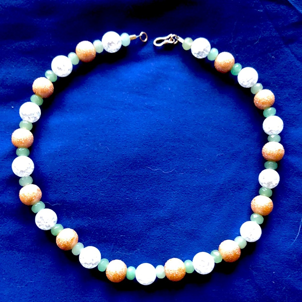 Handmade set of sterling  and beaded necklace and earrings